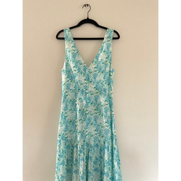 RIXO London Carrie linen and silk maxi Floral blue white dress sz XS - Picture 3 of 9